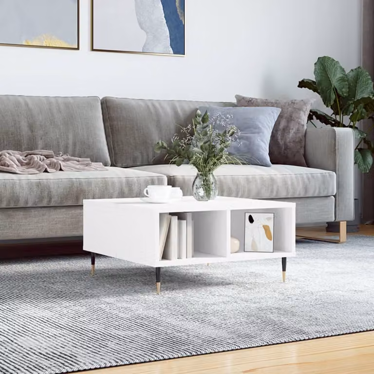 Tavolino The Living Store bianco 60x60x30 cm in materiale ligneo