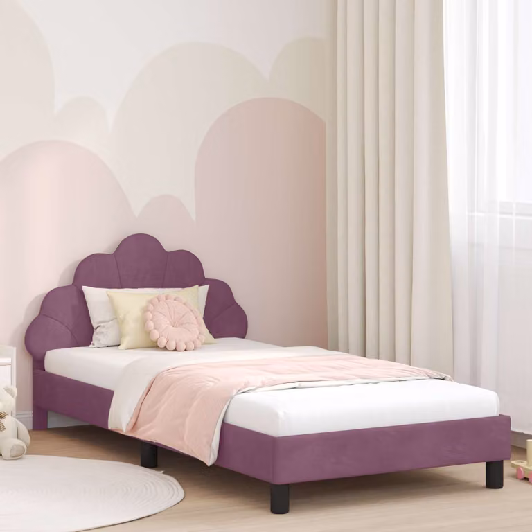 Struttura letto per bambini vidaXL in velluto viola con testata, L/P/H: 90 x 190 x 103 cm
