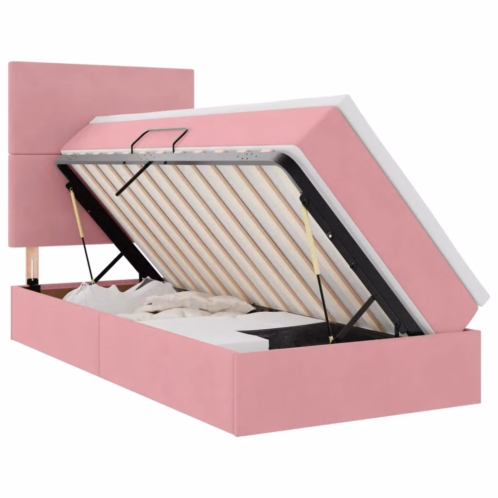 Letto con contenitore e materasso vidaXL in velluto rosa con illuminazione LED e porta USB, L/P: 90 x 200 cm – 2