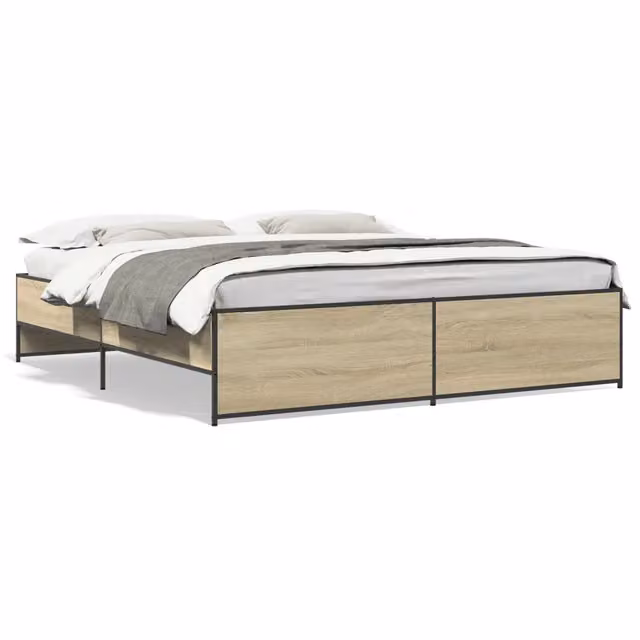 Letto matrimoniale | Letto per adulti | Giroletto Rovere Sonoma 180x200 cm in Legno Multistrato Metallo