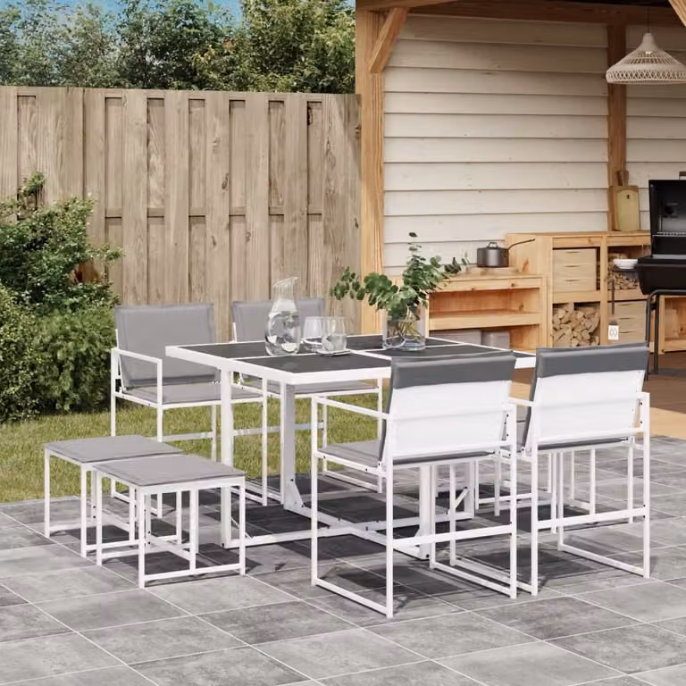 Maison Exclusive - Set da pranzo da giardino da 9 pezzi con cuscini, in Textilene bianco