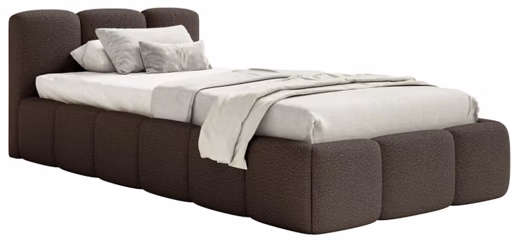 Selsey Cloudy Low – Letto imbottito 90x200 cm, contenitore e rete a doghe, bouclé marrone