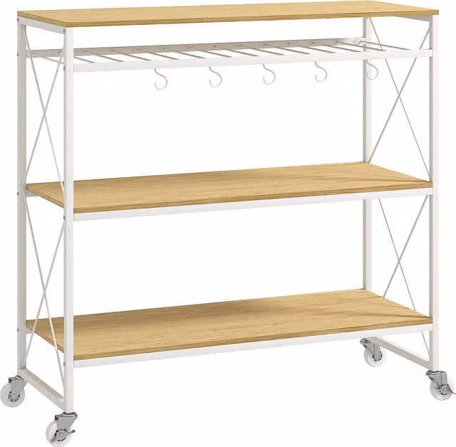 Carrello Portavivande HOMCOM a 4 Livelli con Portabottiglie e 5 Ganci Rimovibili in Legno e Metallo, Bianco, L/P/H: 96.5 x 38 x 96.7 cm