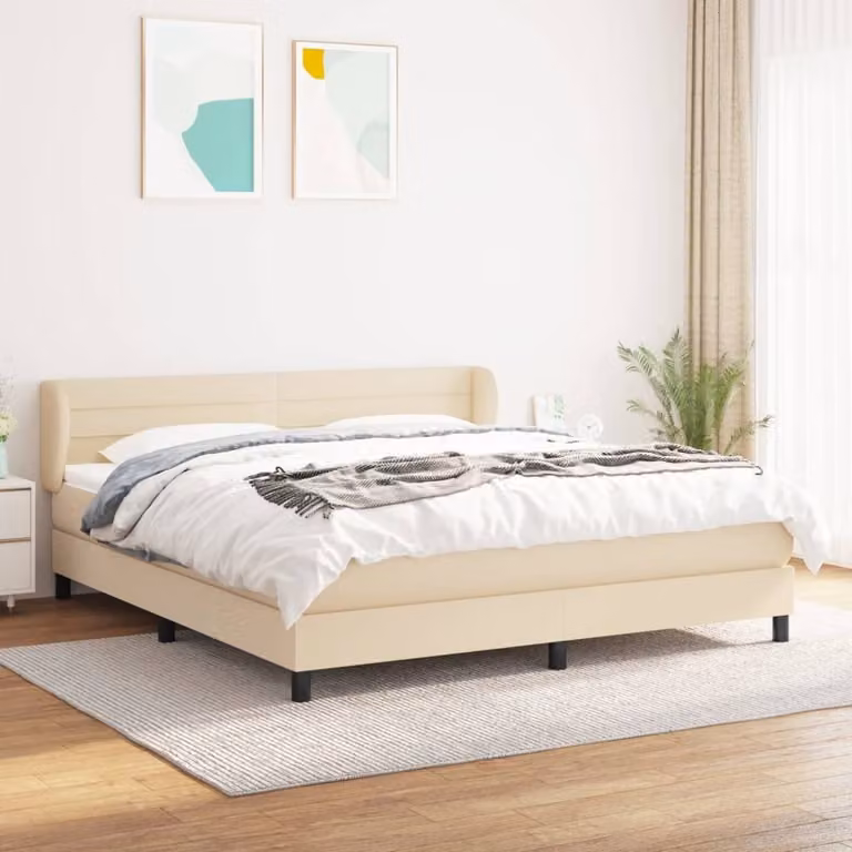 The Living Store Letto a molle con materasso crema 180x200 cm in tessuto
