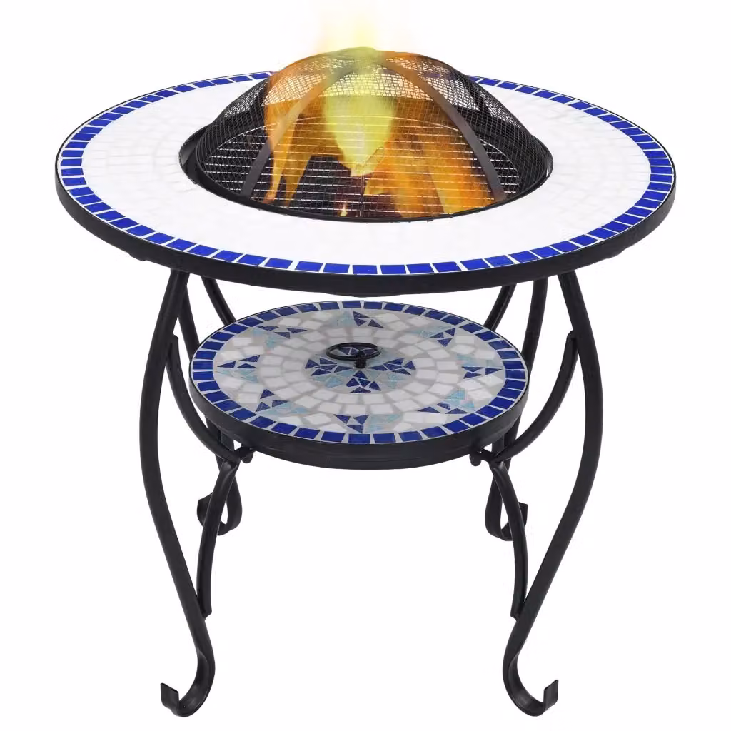 Tavolo con Braciere DESIGN IN in Ceramica e Acciaio Blu e Bianco L: 68 cm, P: 60 cm, H: 44 cm – 2