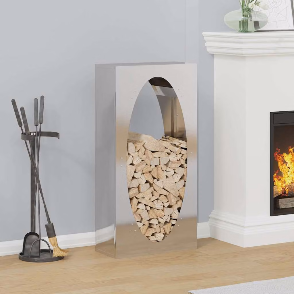 Rastrelliera per legna da ardere vidaXL in acciaio inox color argento, L 50 cm x P 23 cm x H 100 cm
