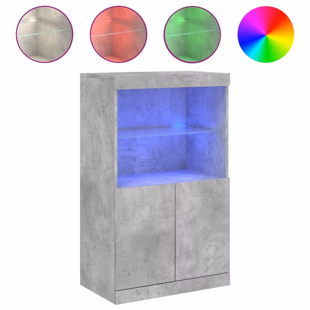 Credenza con Luci LED Grigio Cemento 60,5x37x100 cm