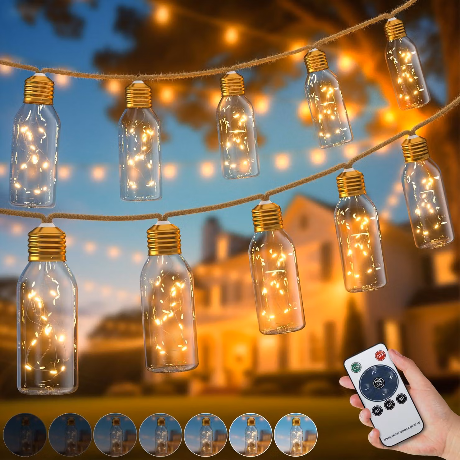 Catena luminosa a LED con 10 luci bianche calde, lunghezza 6 metri, con telecomando e timer