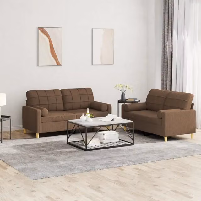 Set di 2 divani moderni vidaXL in tessuto marrone con cuscini decorativi