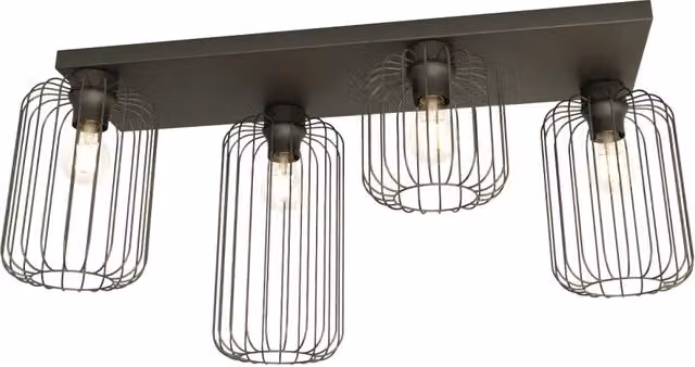 Plafoniera Industrial Njoror Luceart-Classic con 4 Luci Lineari in Metallo Nera