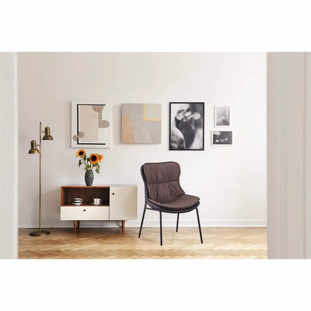 Sedia Brady KENDRA HOME in similpelle marrone con gambe in metallo nero per cucina o ufficio – 2