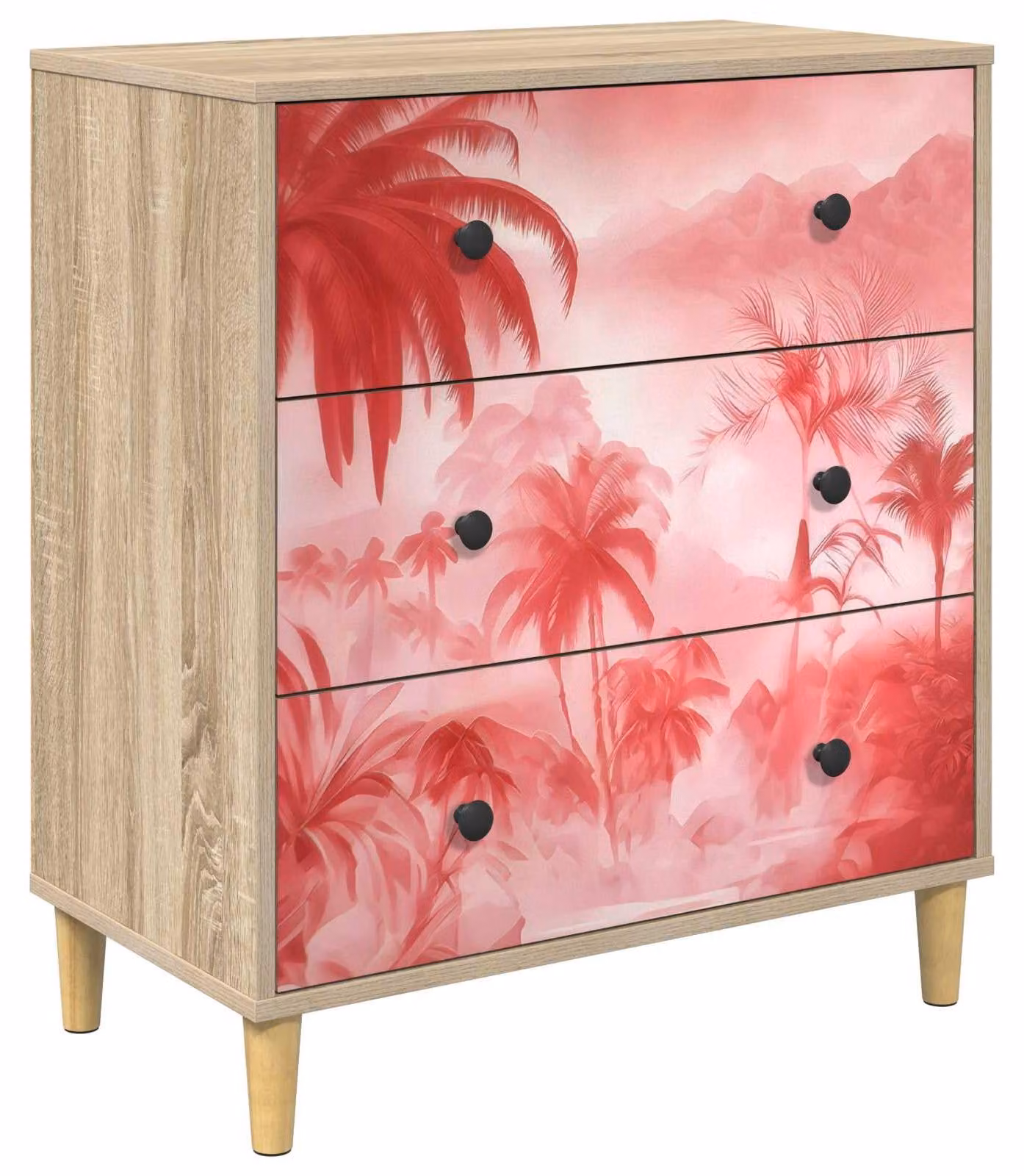 Comodino AACHEN, motivo floreale rosa, 66 x 36,5 x 75 cm, materiale: legno composito