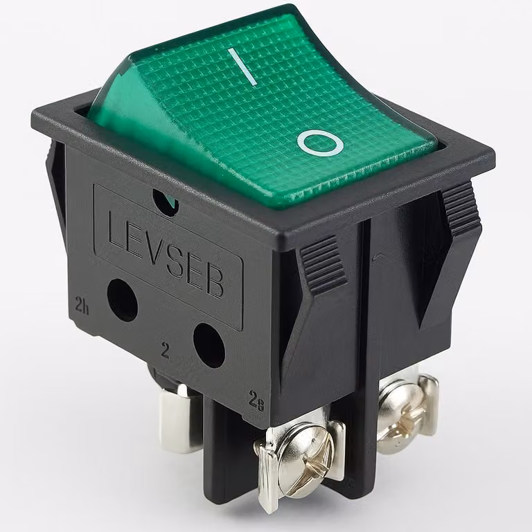 Interruttore a bilanciere verde con collegamento a vite, 2 poli (4 pin) 16 A 250~ illuminato a LED