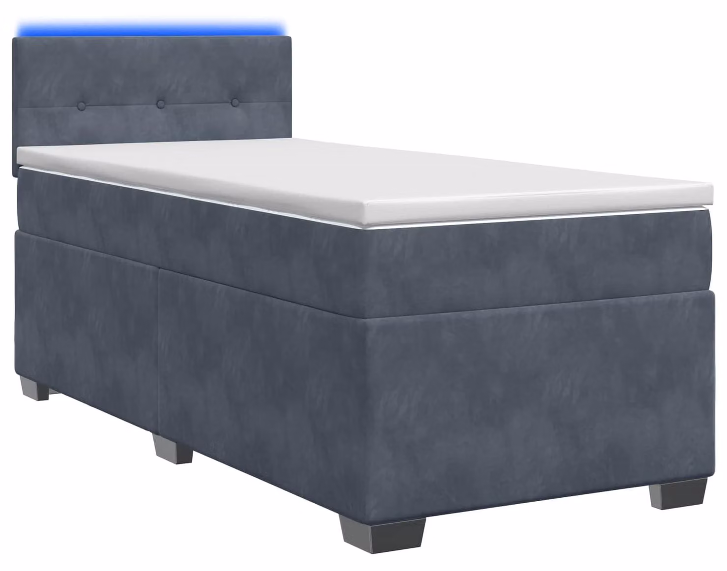 Letto con boxspring, materasso e illuminazione LED, colore grigio scuro, dimensioni 80 x 200 cm, rivestito in velluto