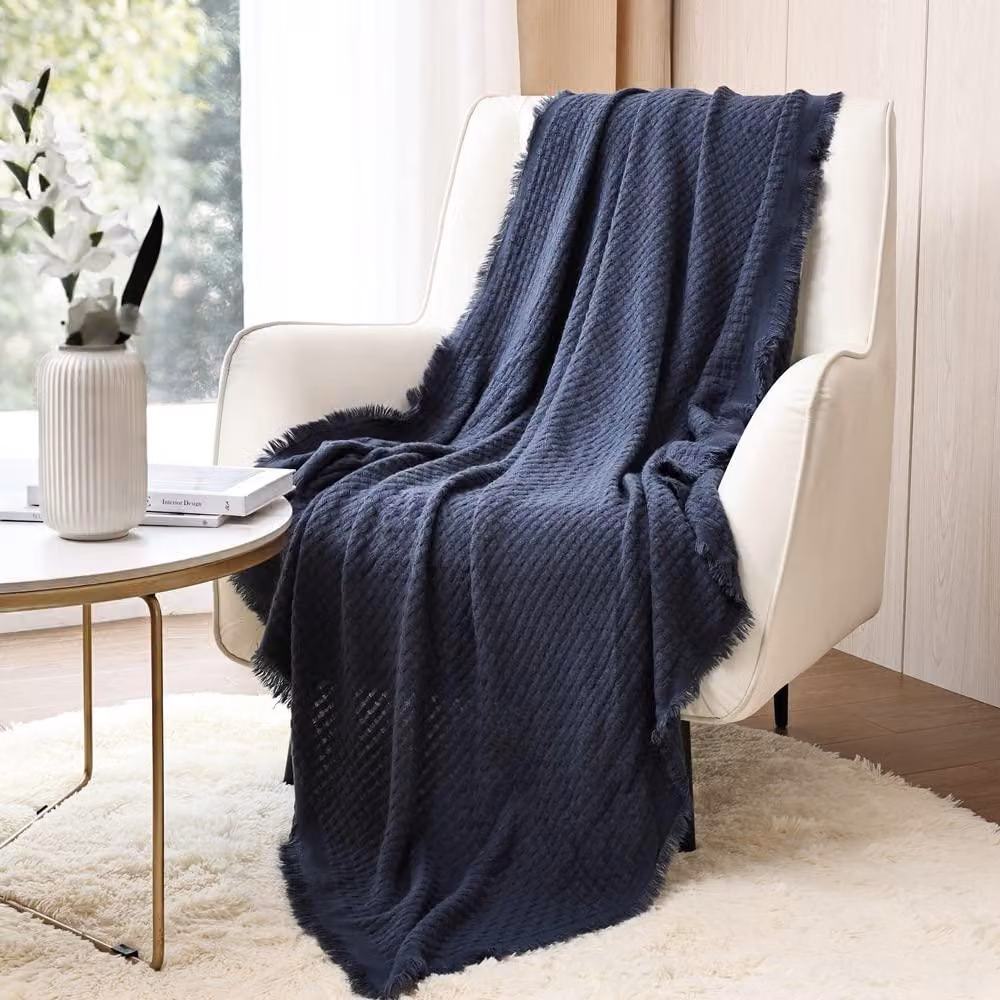 Coperta in maglia a nido d'ape, 127x152 cm, blu navy – calda e leggera