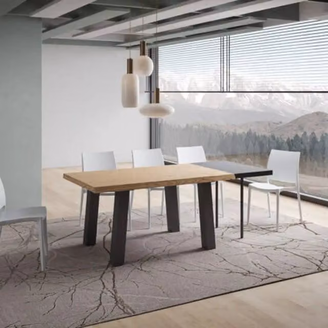 Tavolo allungabile Itamoby in legno rovere e metallo, colore antracite e marrone, L: 140-240 cm, P: 90 cm, H: 75 cm