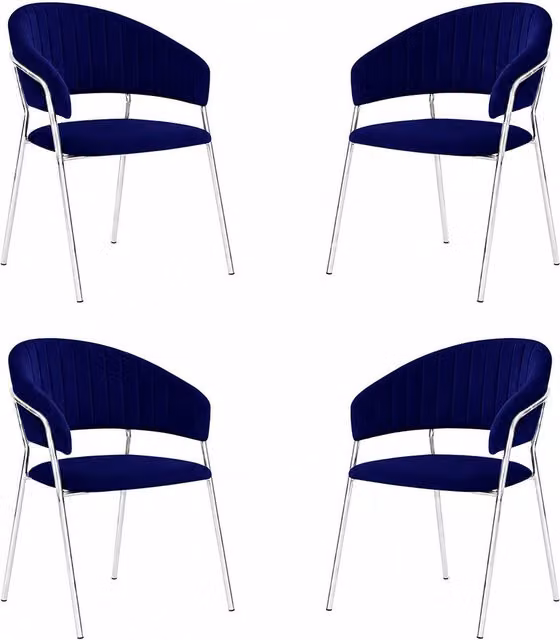 Sedie da pranzo set da 4 Aurelia in velluto blu notte con gambe in ferro cromato