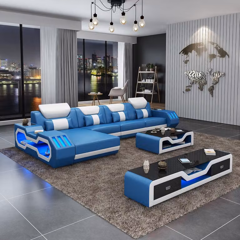 Designer Wohnlandschaft Polster L-Form Ecksofa Eck Garnitur Sofa Couch Ecke led