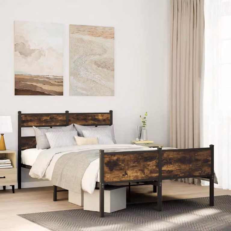 Giroletto senza materasso vidaXL in truciolato e metallo, colore rovere fumo, L/P/H: 200 x 120 x 91,5 cm