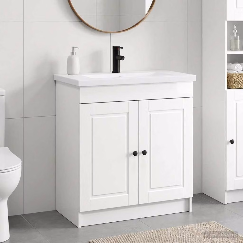 Set di mobili per il bagno moderno vidaXL Bianco Lucido L: 56 cm, P: 37,5 cm, H: 81 cm