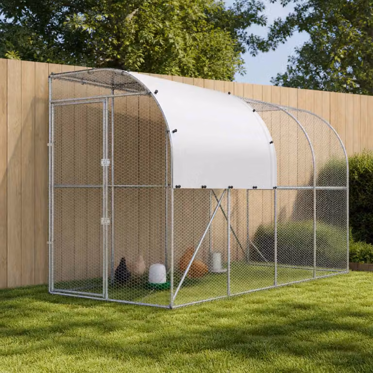vidaXL Gabbia per Polli Contro il Muro Argento 400 x 150 x 215 cm