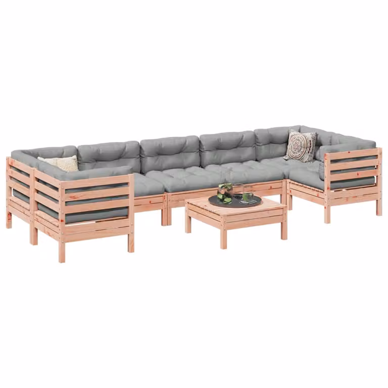 Set di divani da giardino vidaXL 8 pezzi in legno massello con cuscini grigi e marroni