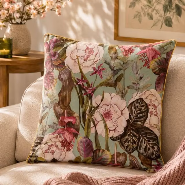 Cuscino quadrato KASANOVA con motivo floreale multicolore, L 45 cm x P 45 cm