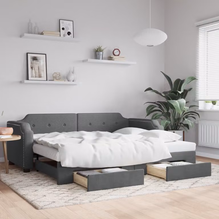 Maison Exclusive - Divano letto estraibile con cassetti, grigio scuro, 100x200 cm, tessuto