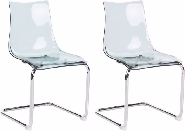 Set di 2 sedie da pranzo con seduta in plastica nero trasparente a sbalzo stile moderno