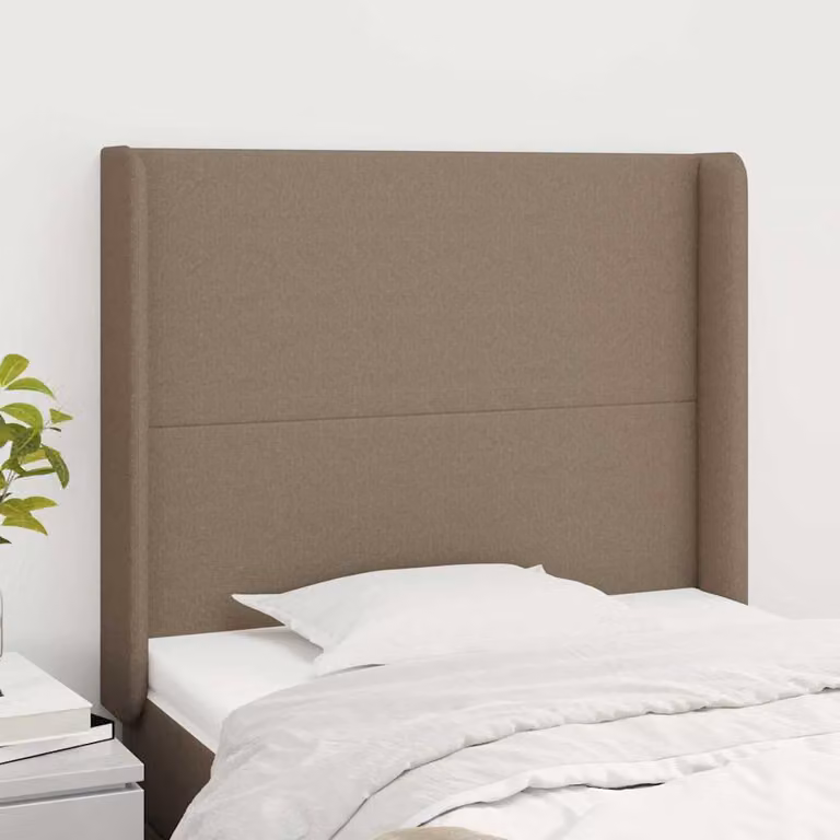 Testiera ad orecchio vidaXL in tessuto color tortora con struttura in legno L: 103 cm, P: 16 cm, H: 118-128 cm