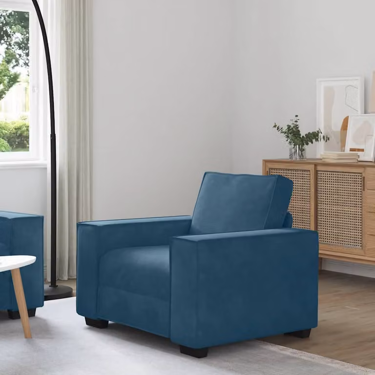 Divano Sedia vidaXL in Velluto Blu con Braccioli per Soggiorno o Ufficio, L: 100 cm, P: 78 cm, H: 84 cm