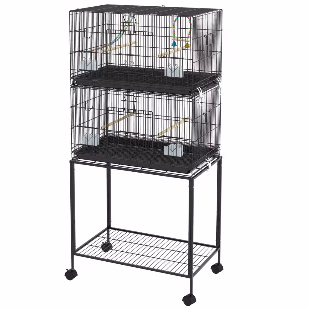 Gabbia per uccelli impilabile Minimal in acciaio e PP, Nero, H 164 x L 77 x P 46 cm – 2