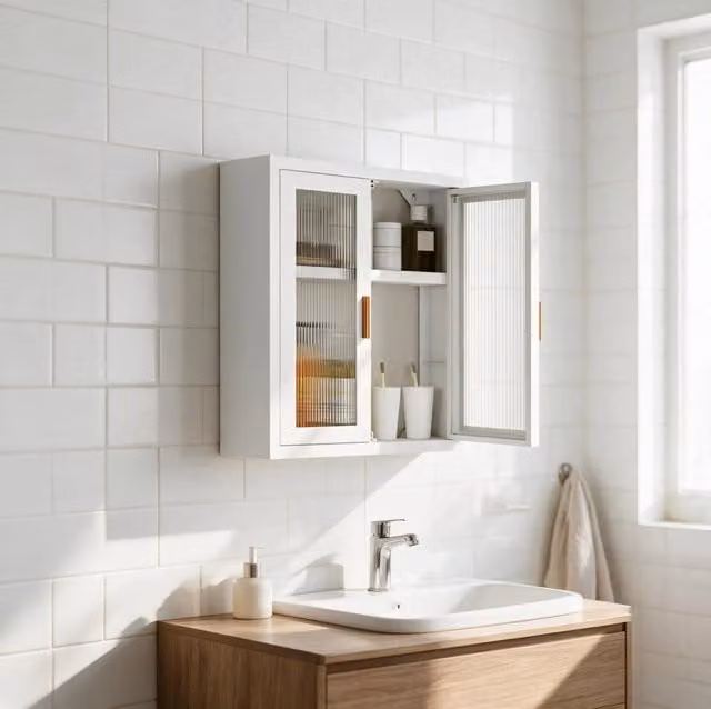 Armadio pensile bagno 40x14x50 cm in metallo e acrilico bianco salvaspazio –