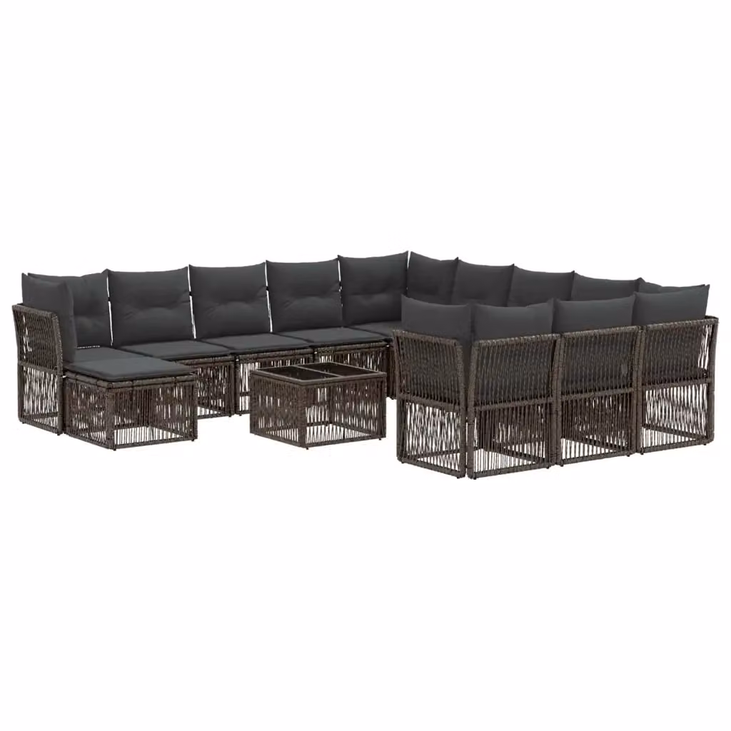 Set Divano da Giardino Moderno vidaXL in Polyrattan Grigio con 13 Pezzi, Comprensivo di Tavolino, Ottoman e Cuscini Imbottiti – 2