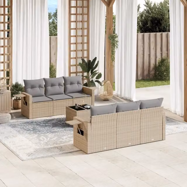 Set Divani da Giardino 7 pz con Cuscini Beige in Polyrattan 3219908