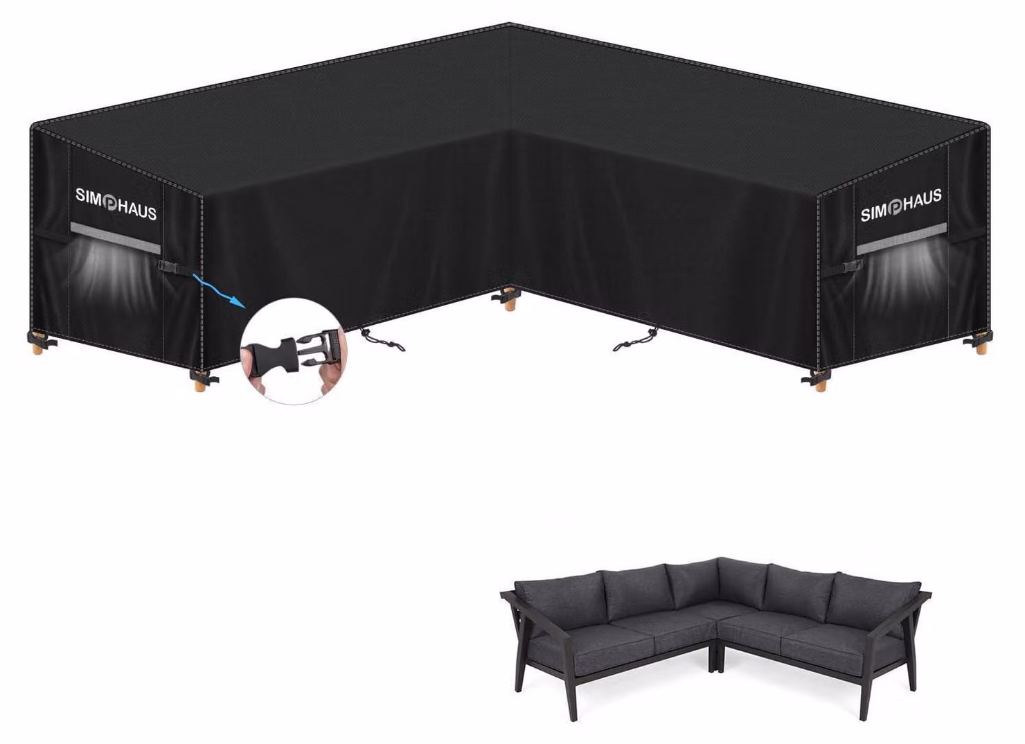 Copertura per mobili da giardino a forma di V, adatta per divani da esterno, impermeabile, anti-UV, realizzata in tessuto Oxford 420D, dimensioni 255x255x90x80/60 cm