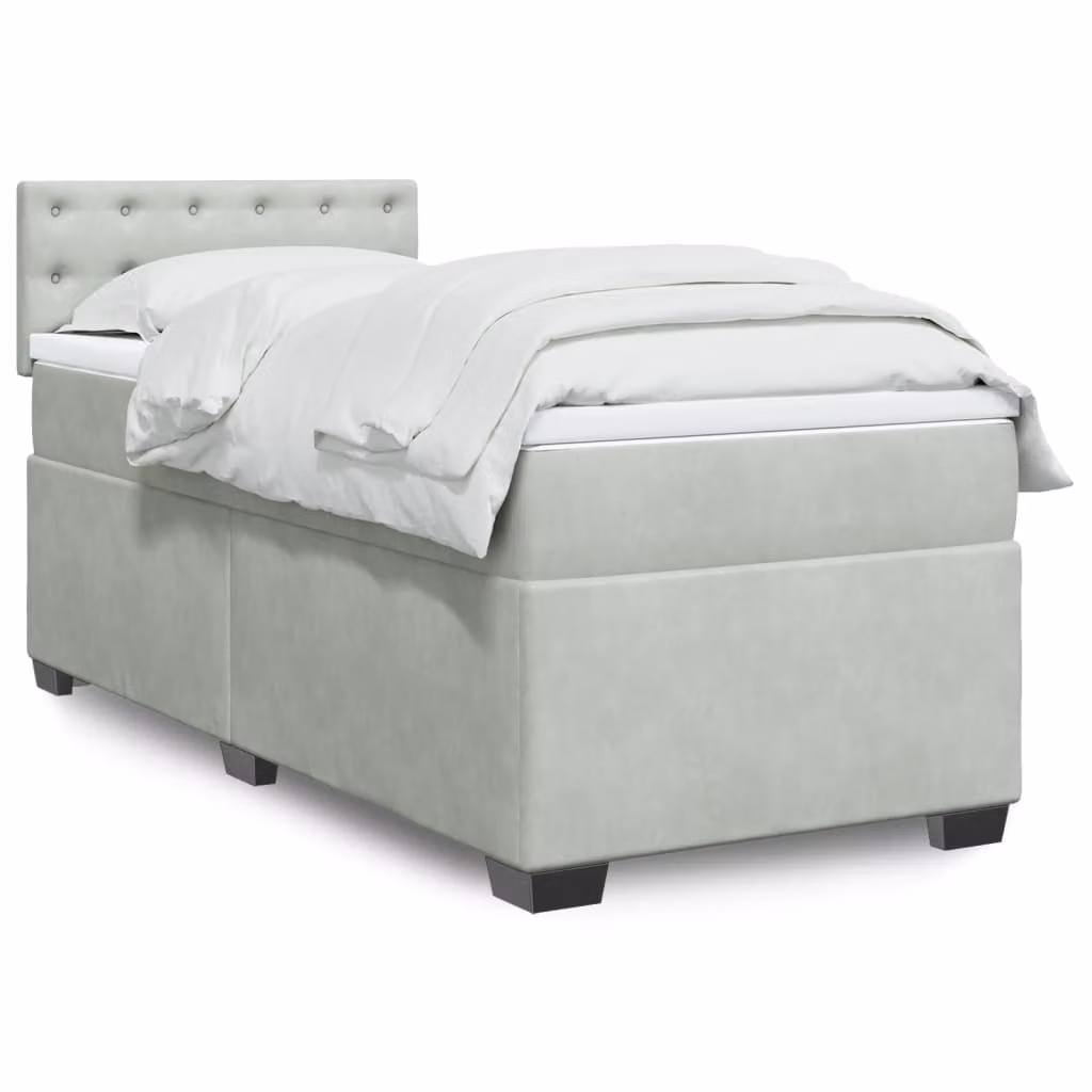 vidaXL Giroletto a Molle con Materasso Ibrido in Velluto Grigio e Bianco L 80 x P 200 cm