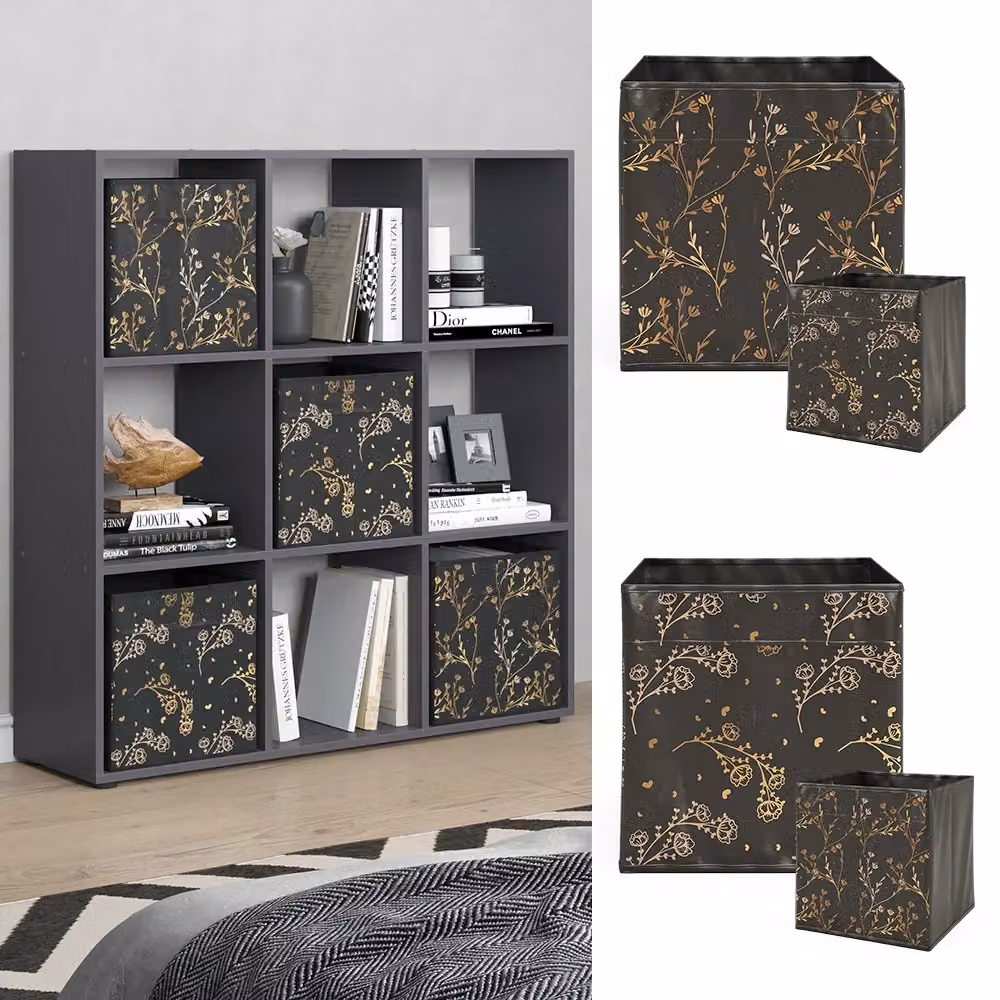 Scaffale Nove Vicco Nero con 4 scatole pieghevoli L: 104 cm, P: 29 cm, H: 108 cm – 2