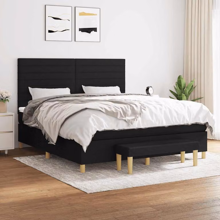vidaXL Giroletto a Molle Ibrido con Materasso in Tessuto Nero e Bianco L/P/H: 180 x 200 x 128 cm