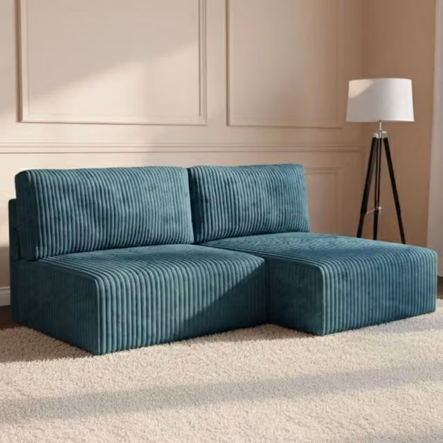 Divano Letto Pergola DMORA con Penisola Contenitore e Poggiatesta Regolabile, L/P: 210 x 149 cm, Blu Petrolio