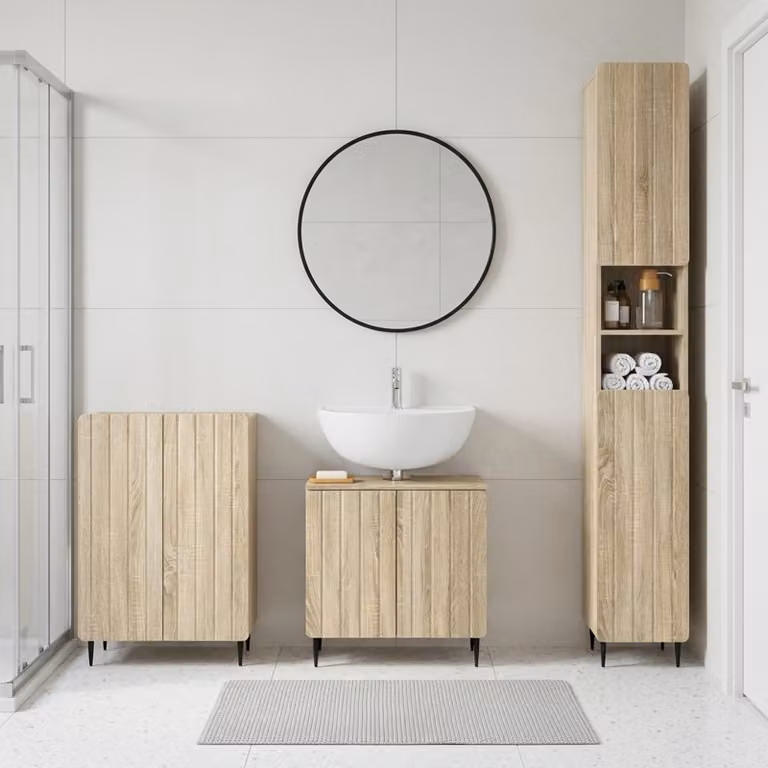 Set di 3 armadietti da bagno moderni vidaXL ZWOLLE in Rovere Sonoma, colore marrone