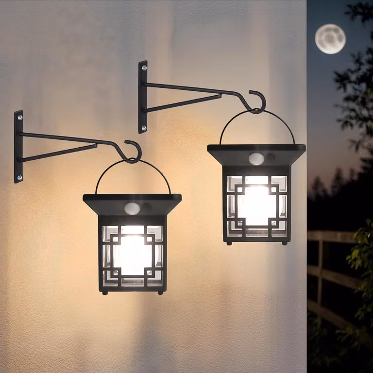 Lampade solari da esterno, impermeabili, con sensore di movimento, set da 2, colore nero