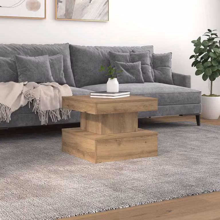 vidaXL Tavolino da Salotto Moderno in Rovere con Luci LED L/P/H: 50 x 50 x 40 cm