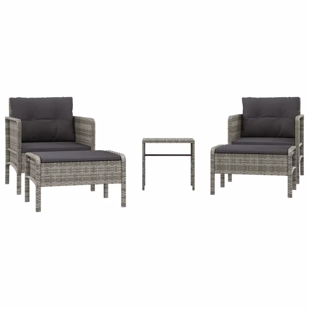 Set da giardino moderno vidaXL composto da 5 pezzi in polyrattan grigio con cuscini e tavolino da esterno – 2