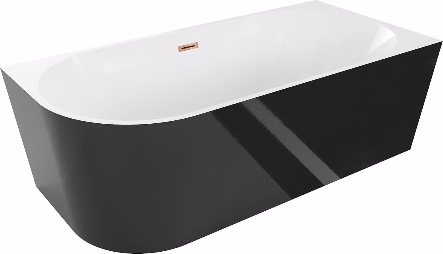 Mexen Mia vasca da bagno angolare destra autoportante 170 x 80 cm, bianco/nero, troppopieno oro rosa - 52691708075P-60