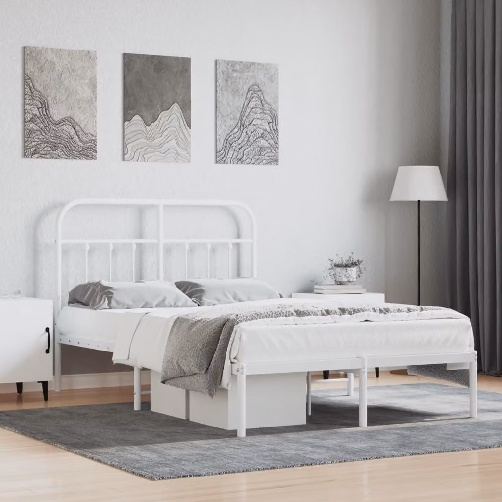 vidaXL Struttura letto con testata in metallo bianco 120x190 cm - Struttura letto - Cornici letto - Struttura letto - Letto