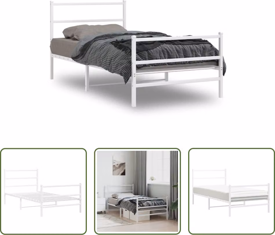 The Living Store Struttura letto con testiera e pediera in metallo bianco 107x203 cm