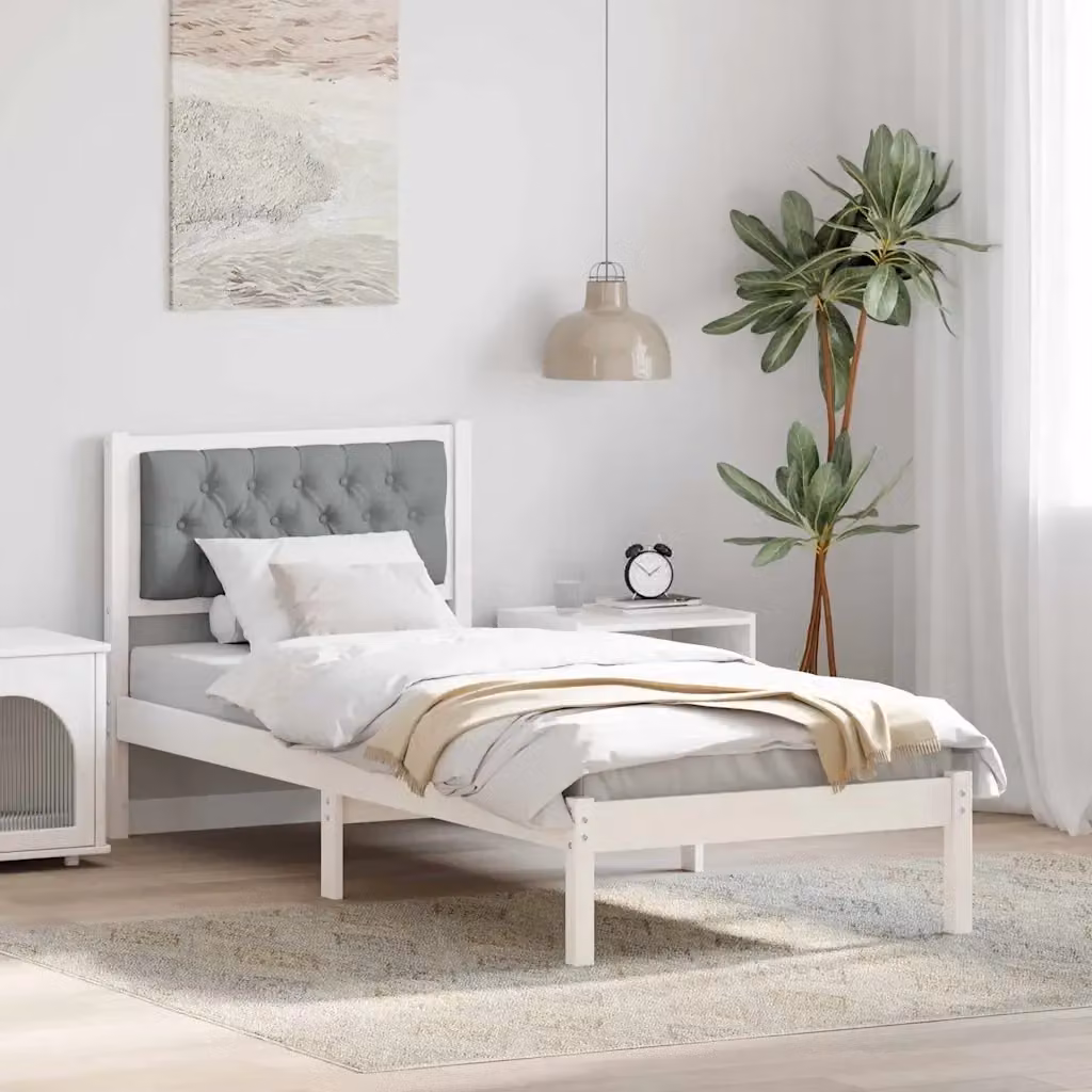 Letto singolo per adulti in pino massello laccato bianco e grigio L/P: 90 x 200 cm – 2