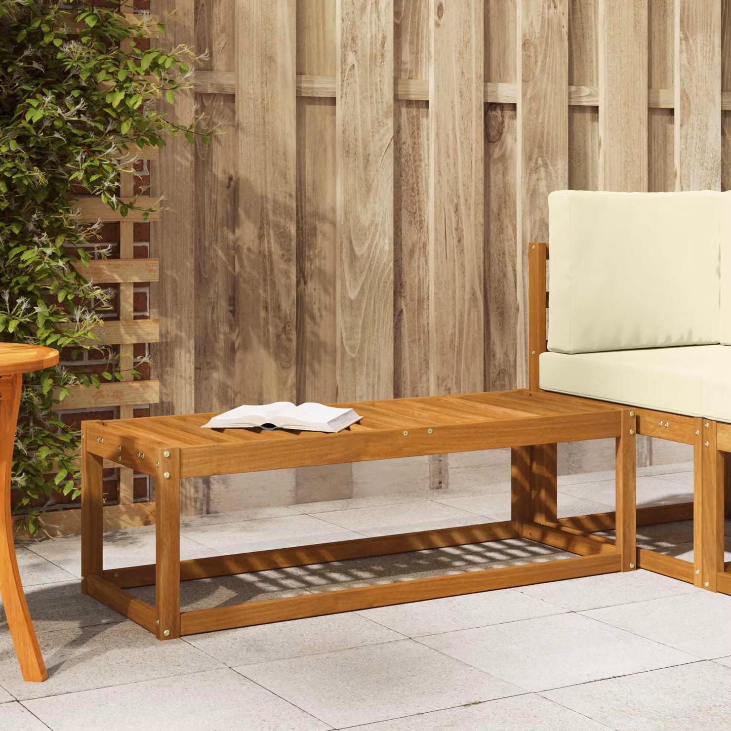 vidaXL Panca da esterno moderna in legno di acacia massello naturale, colore marrone/beige, L: 115 cm, P: 43 cm, H: 37 cm