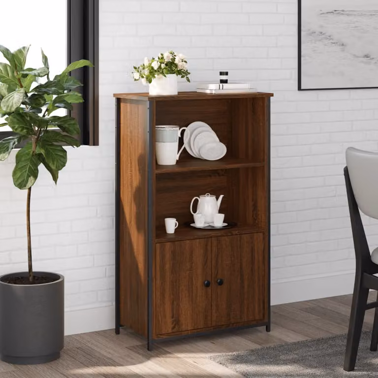 Credenza moderna vidaXL in legno e metallo, colore marrone, L: 62 cm, P: 32 cm, H: 103,5 cm